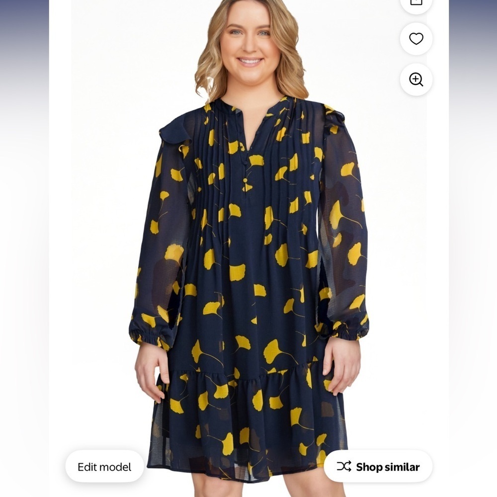 Time and Tru Navy and Yellow Long Sleeve Dress - Picture 2 of 9